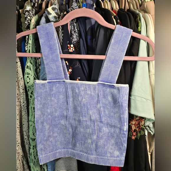 Zenana Outfitters Tops - #0446 S/M ZENANA Indigo Blue Ribbed Stone Wash Crop Tank/Built-in Bra 12-19